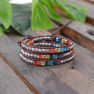 7 Color Crystal Chakra Bracelet on wood