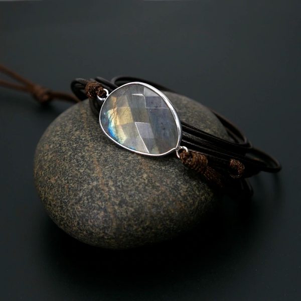 Labradorite Throat Chakra Bracelet on a pebble