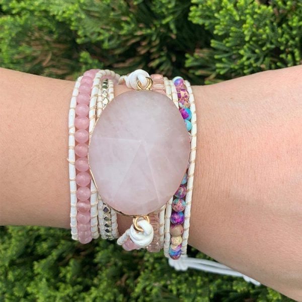 Rose Quartz Heart Chakra Bracelet on hand